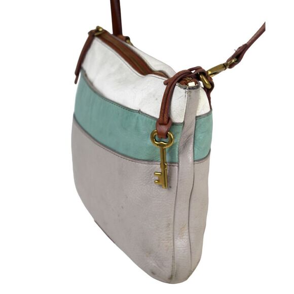 FOSSIL GRAY BLUE WHITE GENUINE LEATHER CROSSBODY ORGANIZER SHOULDER BAG PURSE - Picture 5 of 16